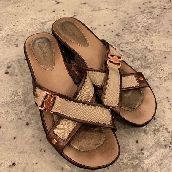 Cole Haan Nike Air Slip On Brown & Tan Slip On Sandals sz 8 - Picture 1 of 6